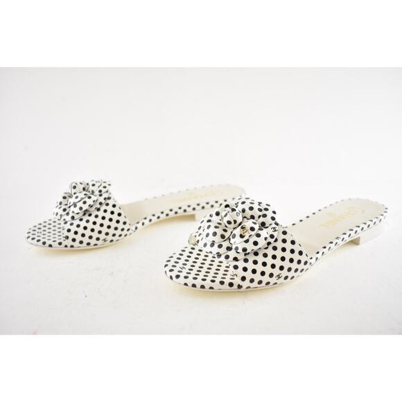 Chanel 24P Black White Camellia Flower Polka Dot CC Logo Mule Slide Sandal 38 - Picture 13 of 15